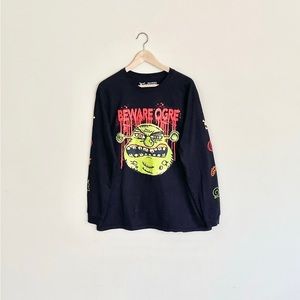 NEW Shrek Beware Ogre Graphic Black Long Sleeve T Shirt Adult size Large